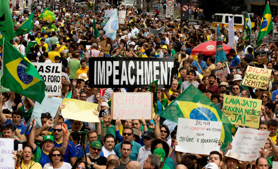 Protesters demand Rousseffs impeachment in Sao Paulo, Brazil, in November 2014