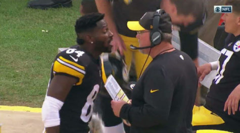 Antonio Brown (left) arguing with Coach Randy Fichtner (right)