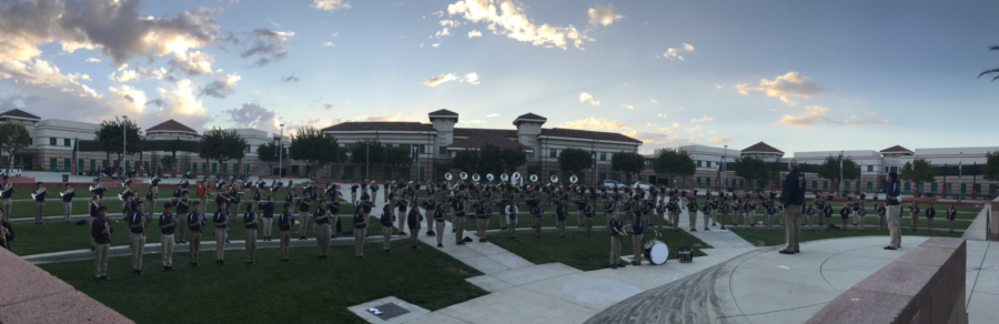 Pictured+above%2C+ERHS+Band+prior+to+the+Homecoming+Football+Game.