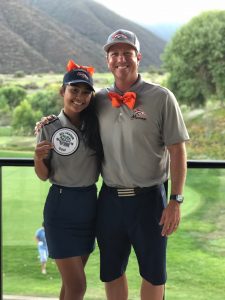 Nathalie Jabonero (pictured) celebrates her accomplishment  with her coach.