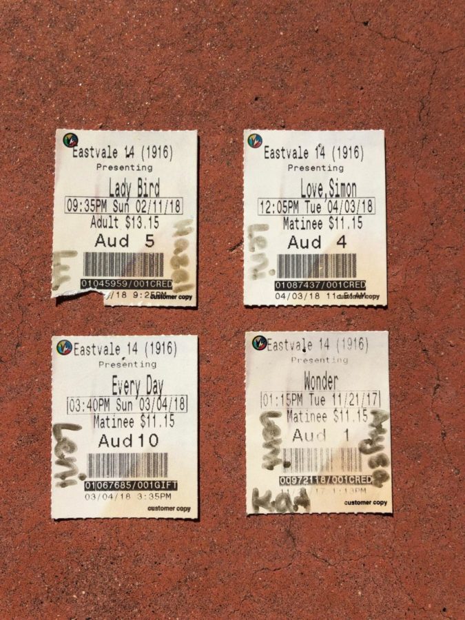 Small portion of collected movie stubs from 2017-2018