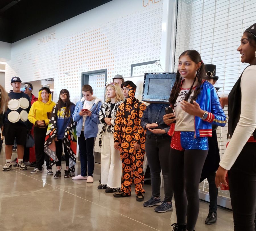 Students line up for the first eSTEM Halloween Costume Competition.