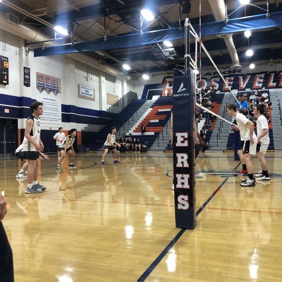 Our boys varsity volleyball palying against Murrieta Valley in our ERHS gym.
