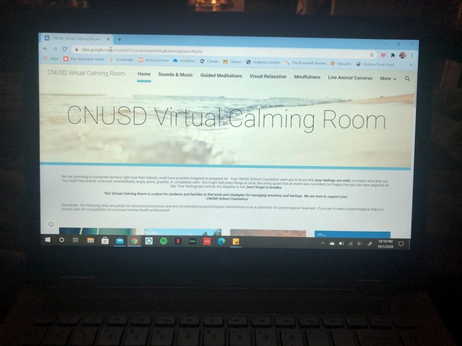 the opening screen of the CNUSD Virtual Calming Room