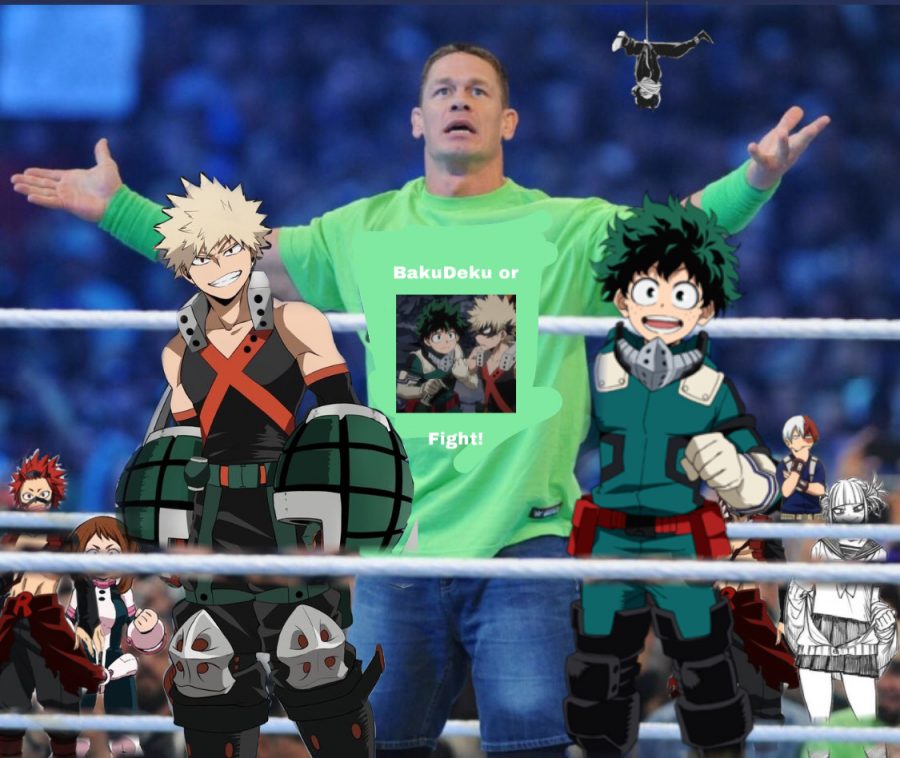 An+poor+edit+where+John+Cena+is+giving+a+speech+about+BakuDeku+to+other+MHA+characters+while+Bakugo+and+Deku+stand+next+to+him.+