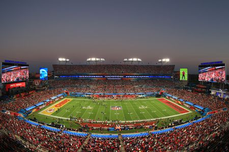 Raymond James Stadium in Tampa, Florida shortly before the start of Super Bowl LV. 
