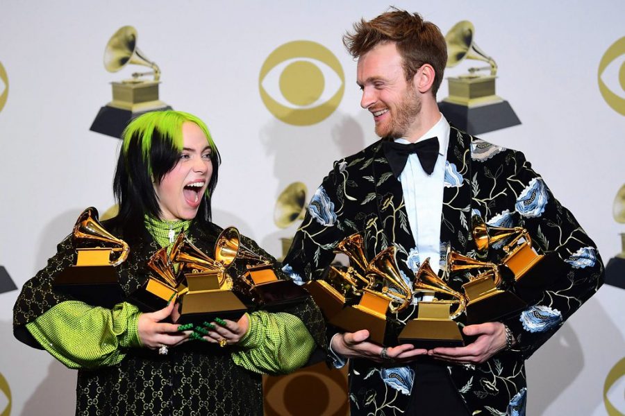 Billie Eilish with her brother Finneas at the 2020 Grammys