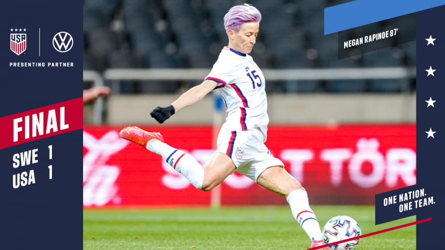 A picture of Rapinoe's late penalty kick, securing the 1-1 tie against Sweden. 