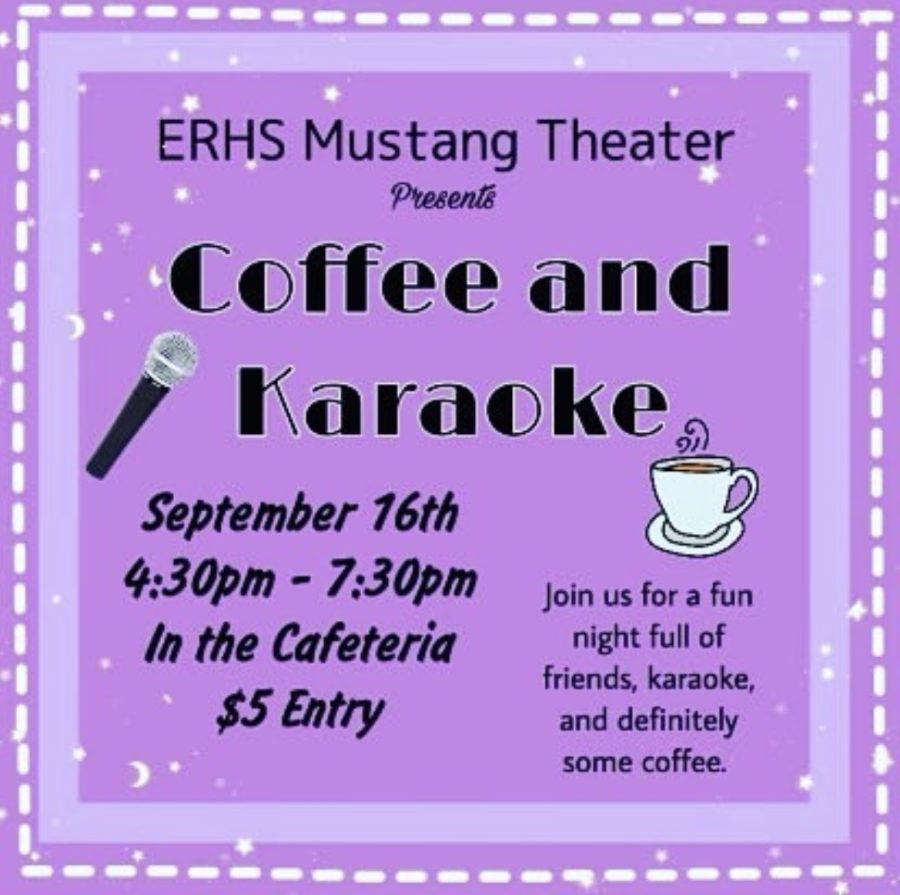 A graphic flyer posted on the ERHS Mustang Theater Instragram, promoting the fundraising event