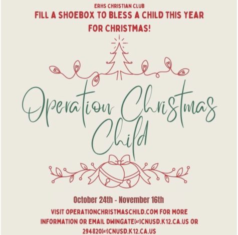 A graphic created by ERHS Christian Club with information about Operation Christmas Child