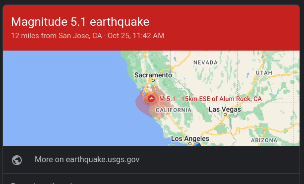 5.1 Earthquake, Oct 25 at 11:42 AM PST