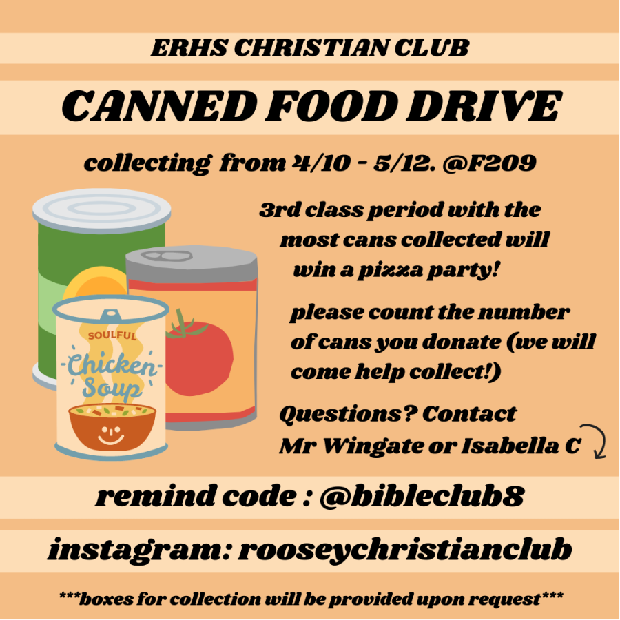A flyer created by the ERHS Christian Club promoting the canned food drive