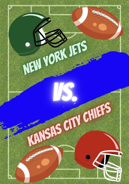 Poster advertising the Sunday night football game between the Kansas City Chiefs and the New York Jets
