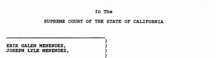 Screenshot of official court documents in the Menendez Brothers´ case.