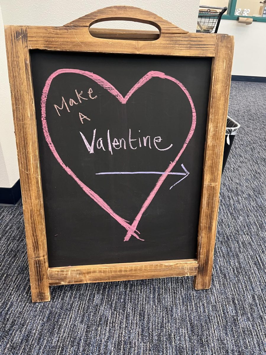 Valentine’s Day sign in ERHS’s library