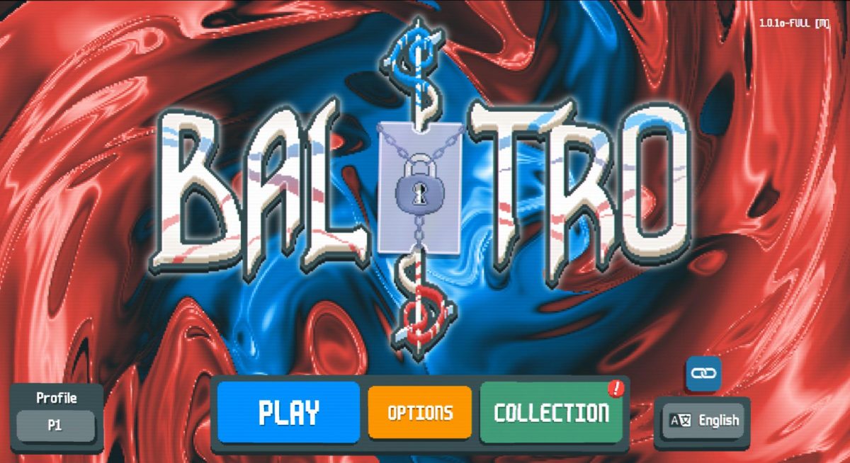 Title screen for the game Balatro.