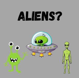 Different types of Aliens and a UFO.