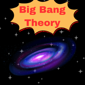 A background that represents our universe with the words "Big Bang Theory".