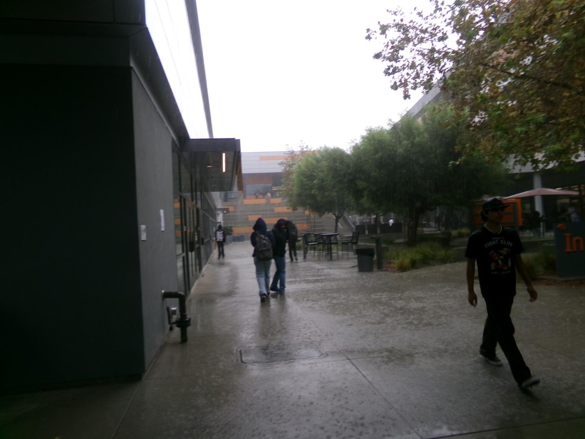 STEM Campus heavy rain, caught under bridge to take shelter