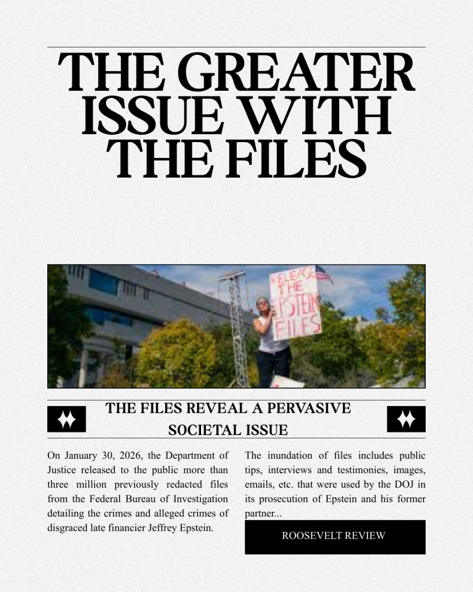 Mock newspaper sharing information about the Epstein files
