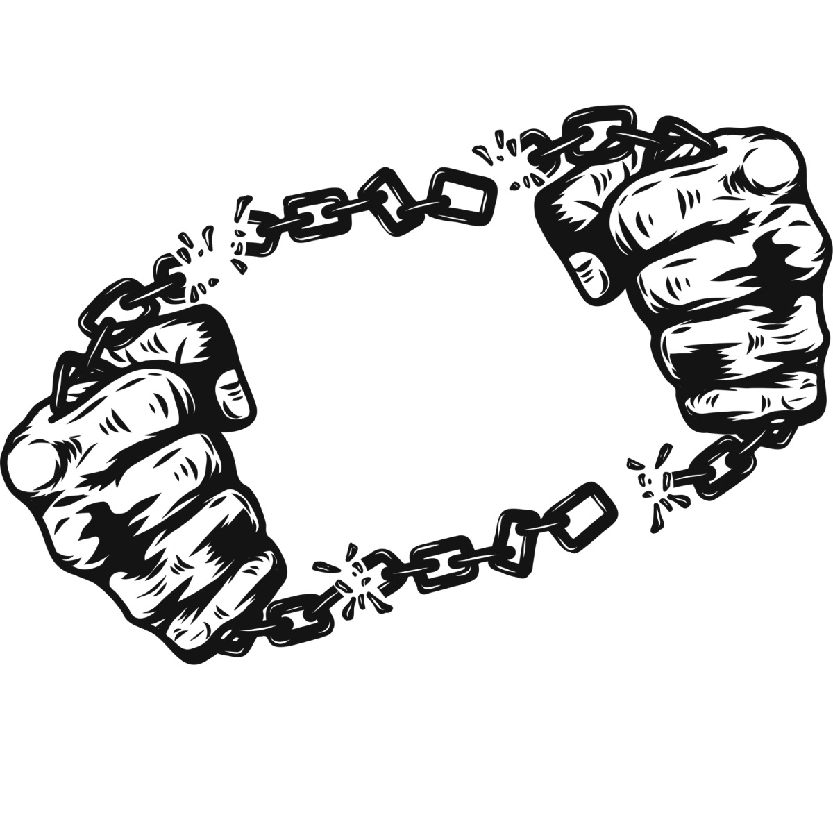 Chains being broken, representing limits set by society being broken
